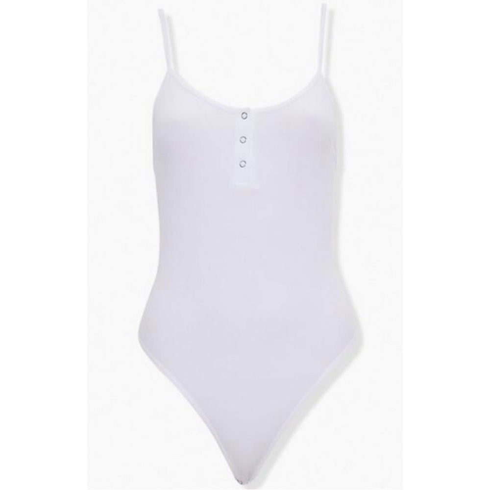 Forever 21 • M/L • Ribbed Cami Thong Tank Top Bodysuit Snap Henley Scoopneck